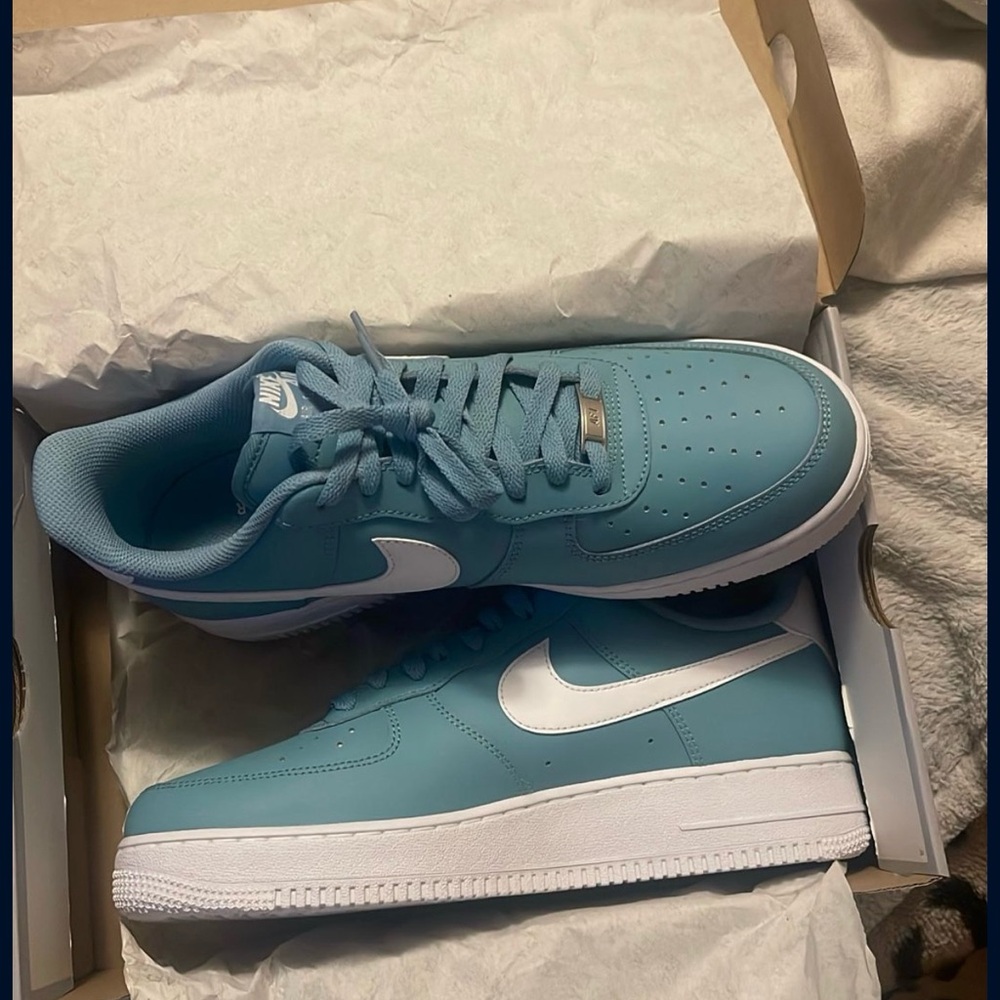 Nike Teal and White Air Force 1 Sneakers
